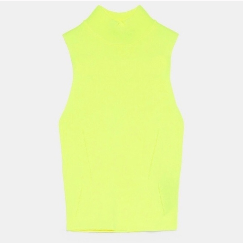 Zara Neon yellow stretchy knit turtleneck top - Picture 2 of 7